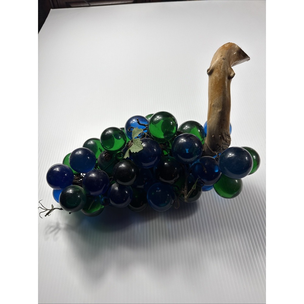 Vintage Green & Blue Acrylic Lucite Grape Cluster Leaves 15x11x8"